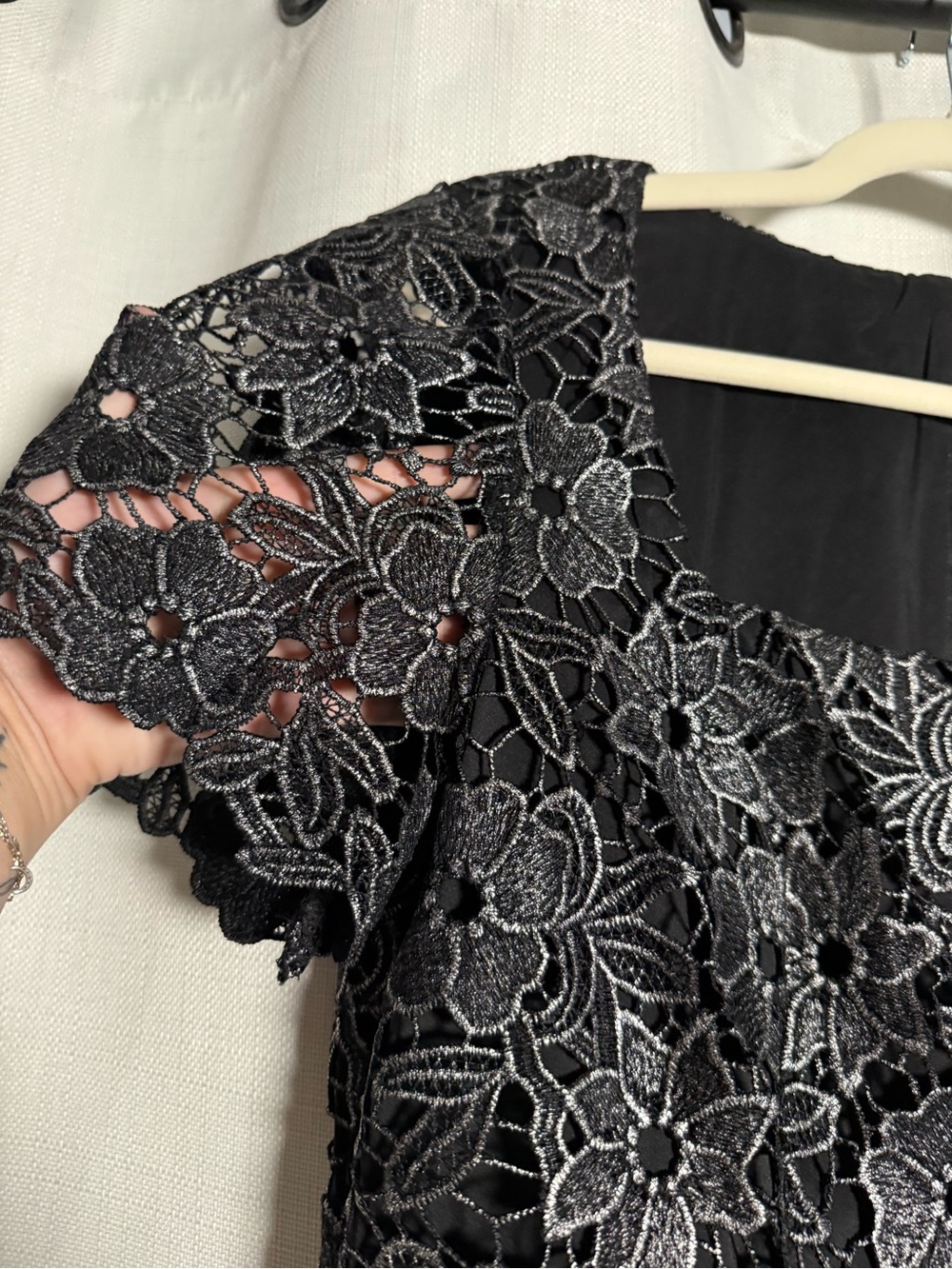 Eliza J Petite Black and Silver Square Neck Lace Fit and Flare Dress Size 10 P - Picture 11 of 13